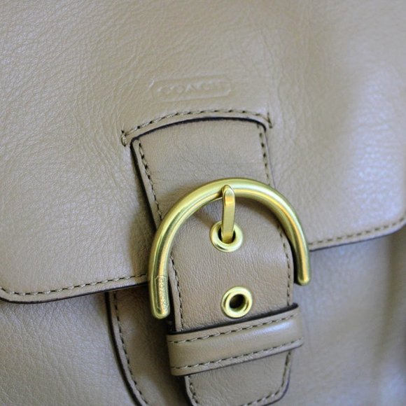 Coach Taupe/Tan/Camel Large Campbell Leather Eva Flap Satchel Purse - Picture 7 of 11